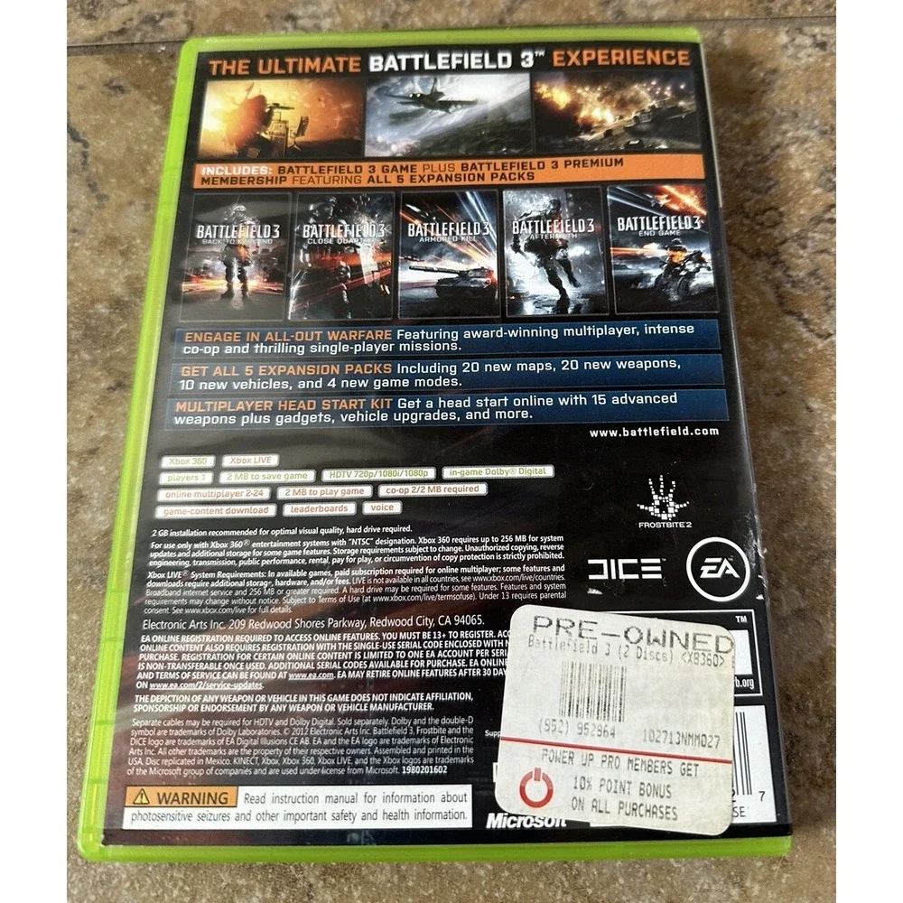 Battlefield 3: Premium Edition (Xbox 360 360, 2012) No Manuel